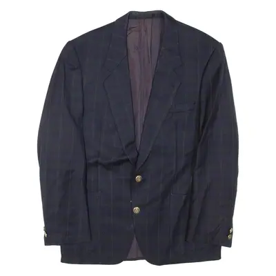 Mens Blazer Jacket Blue Wool Check L