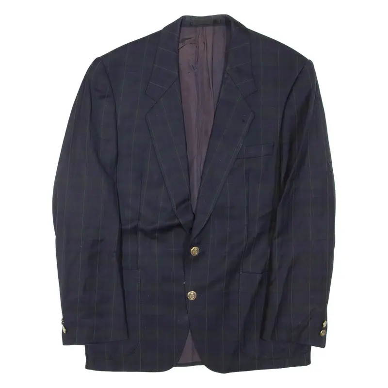 Mens Blazer Jacket Blue Wool Check L