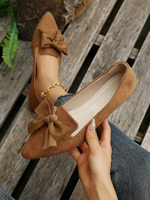 Women's Elegant Bow Decorated Slip on Flats, 1 Pair Fashionable Pointed Toe Flat Shoes for Daily Wear, Breathable Comfortable...