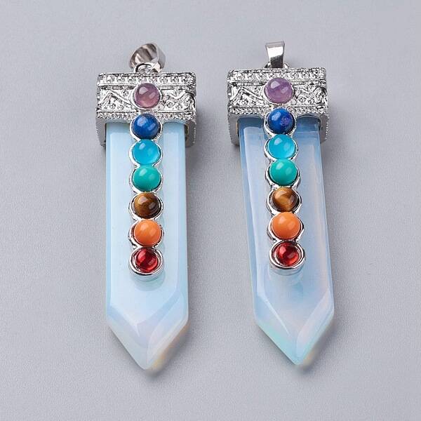Opalite with Synthetic & Natural Mixed Stone Chakra Big Pendants