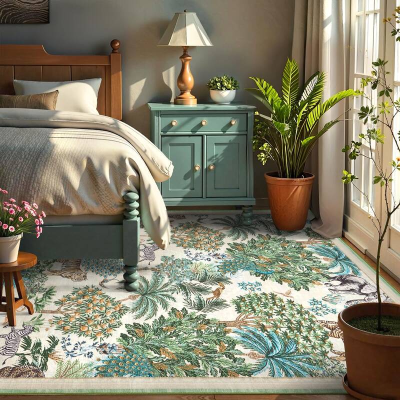 Garvee Jungle Animal Print Rug Large 9x12 Soft Non-Slip Ultra Thin Low Pile Hypoallergenic Machine Washable for Living Room B...