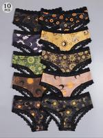 Women's All Over Print Lace Scallop Trim Panty, Casual Comfortable Breathable Drop Waist Knicker for Daily Wear, Ladies Under...