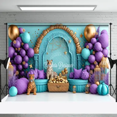 Aperturee Green Wall Balloon Tiger Treasure Cake Smash Backdrop - Aperturee