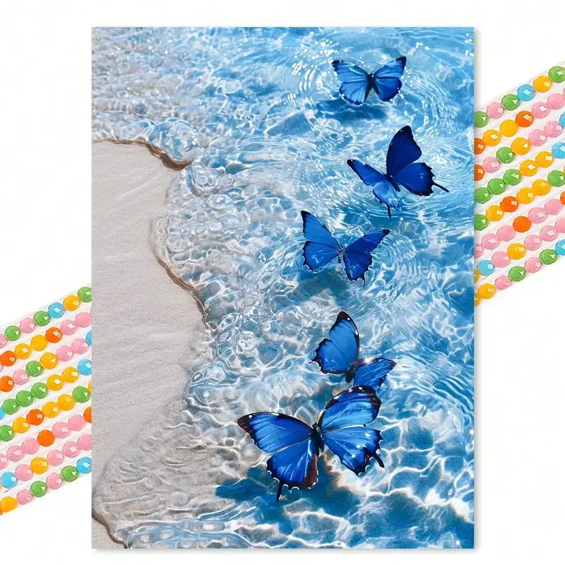 Butterfly Pattern Diamond Art Colorful Painting, DIY Round Full Drill Diamond Art Crafts Kit without Frame, Handmade Art Craf...