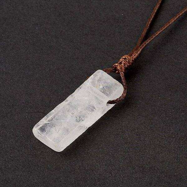Natural Quartz Crystal Nugget Pendant Necklace with Waxed Cord for Women
