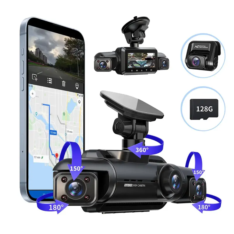 4-Channel 1080P Dashcam Front & Rear & Left & Right, 4X Coverage Dash Camera, Car Gadgets, Car Camera, Practical Video Reco...