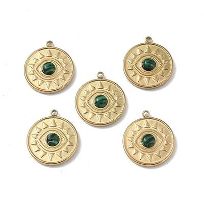 PVD Vacuum Plating 201 Stainless Steel Synthetic Malachite Pendants