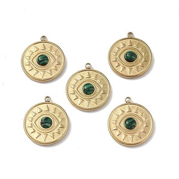 PVD Vacuum Plating 201 Stainless Steel Synthetic Malachite Pendants