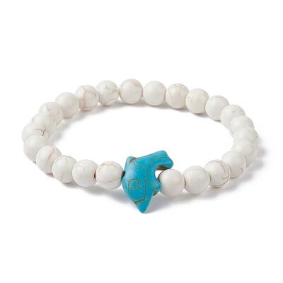 Natural Howlite & Synthetic Turquoise Dolphin Beaded Stretch Bracelets