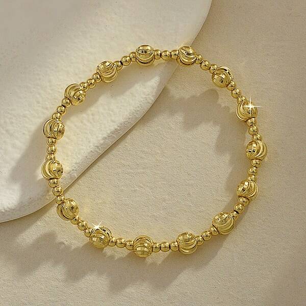 Brass Round Beaded Stretch Bracelets for Women Men