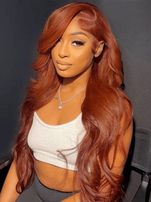 13x4 Lace Front Copper Brown Body Wave Wig Ginger Brown 150% Density Pre plucked Hairline