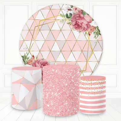 Aperturee Pink Pattern Glitter Floral Round Birthday Backdrop Kit | Custom Round Backdrop | Circle Background For Party | Cir...