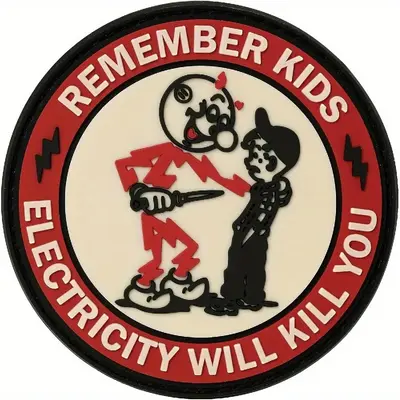 Cartoon Warning Themed Pattern Patch, Funny Remember Kids Electricity Will Kill You Letter Pattern Clothing Patch, Sewing Acc...