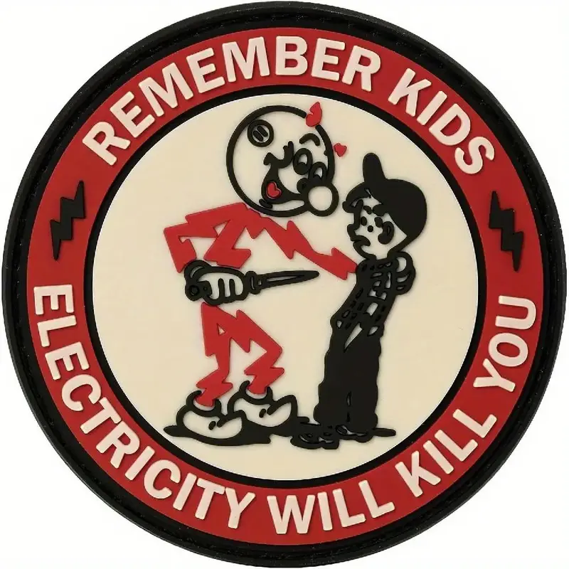 Cartoon Warning Themed Pattern Patch, Funny Remember Kids Electricity Will Kill You Letter Pattern Clothing Patch, Sewing Acc...