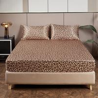 Leopard Print Fitted Sheet & Pillowcase Set, 3 Counts/set Including 1 Count Fitted Sheet & 2 Counts Pillowcase without Filler...