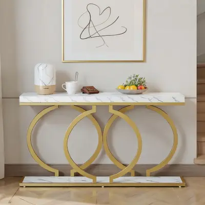 Spaco Gold Console Table, 55 inch Faux Marble Entryway Table Narrow Long Sofa Table, Modern Accent Table for Living Room, Ent...