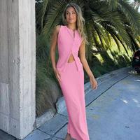 Ribbed Button Front Tank Top & Midi Fishtail Skirt Two Piece Set Women's 2025 Summer Casual Elegant Slim Bodycon Suit for Nig...