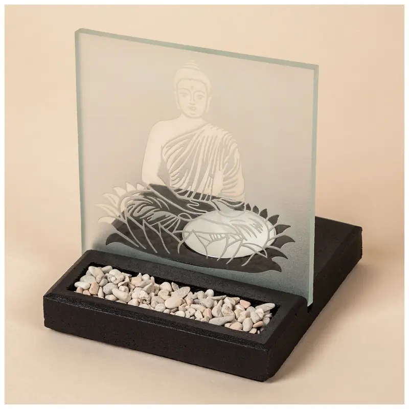 Frosted Glass Tealight & Incense Holder - Om
