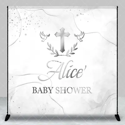 Aperturee Ink Pattern Cross Custom Name Baby Shower Backdrop, 3X3FT(1X1M), 15 USD, custom baby shower backdrops, DZAH0F751-O
