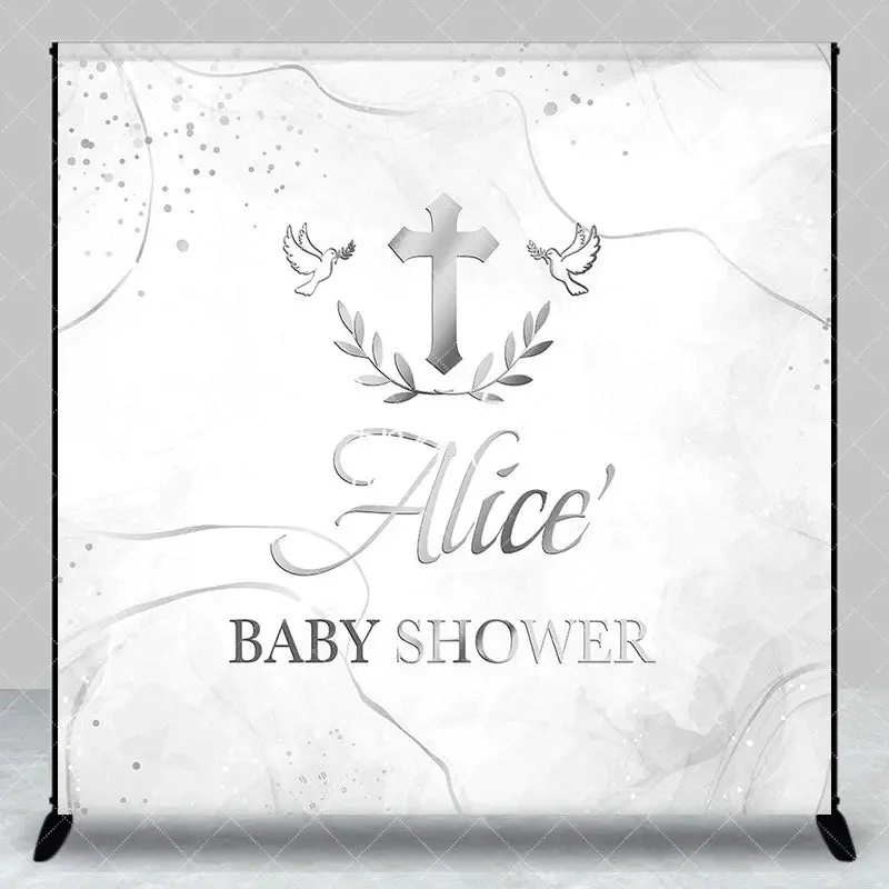 Aperturee Ink Pattern Cross Custom Name Baby Shower Backdrop, 3X3FT(1X1M), 15 USD, custom baby shower backdrops, DZAH0F751-O