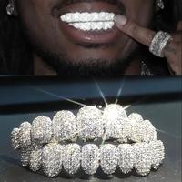 2pcs/ Set Blingbling Hip Hop Cubic Zirconia Teeth Grills 20 Teeth Top Bottom Grills Dental Mouth Punk Tooth Caps Cosplay Rapp...