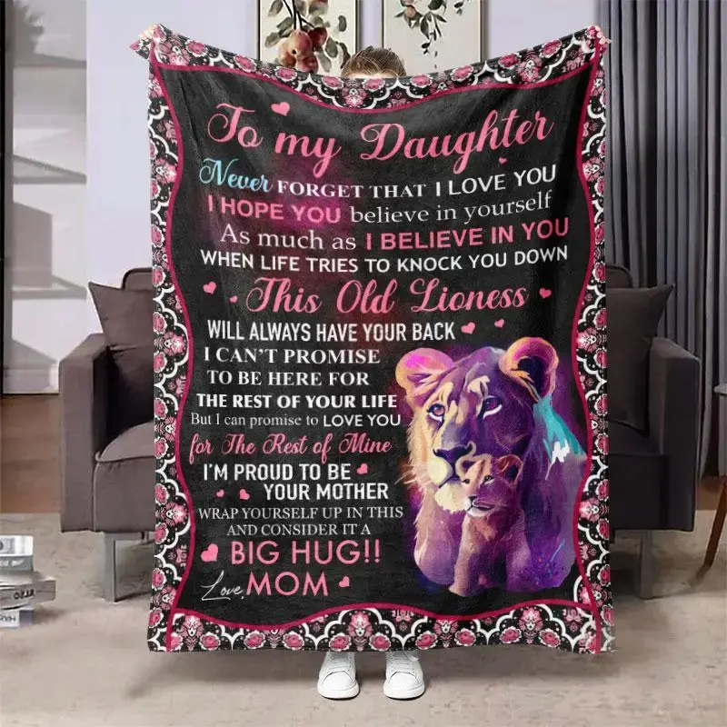 Lion Pattern Soft Blanket, 1 Count To My Daughter Letter Pattern Warm Blanket, Aesthetic Blanket