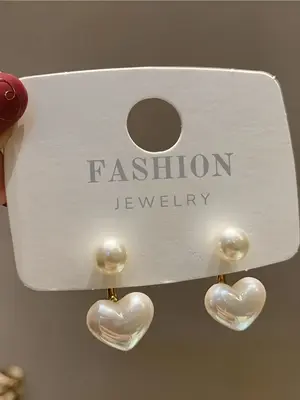 Faux Pearl Heart Design Dangle Earrings, Elegant Jewelry for Women, Trendy Jewelry Gift for Party and Daily Life, Minimalist ...