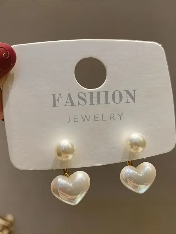 Faux Pearl Heart Design Dangle Earrings, Elegant Jewelry for Women, Trendy Jewelry Gift for Party and Daily Life, Minimalist ...