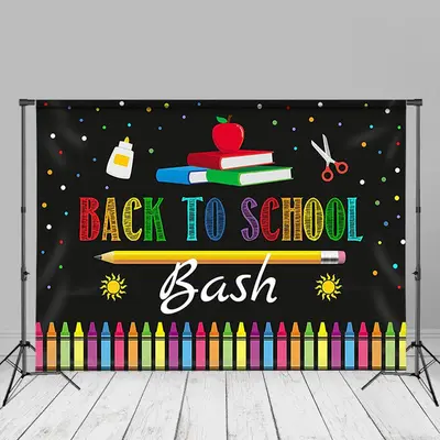 Custom Crayon Pencil Book Black Back To School Backdrop - Aperturee