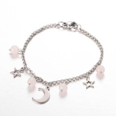 Moon & Star Stainless Steel Gemstone Charm Bracelets