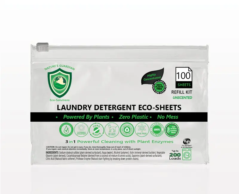100 CT. REFILL Kit, Ultra Concentrated, Chemical-Free, Laundry Detergent Eco-Sheets | Unscented & Naturally Scented Options |...