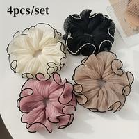 4pcs Elegant Fabric Hair Ties with Tassel Design - Cute Solid Color Chiffon Scrunchies, Fashion Pleated Hair Bands for Women'...