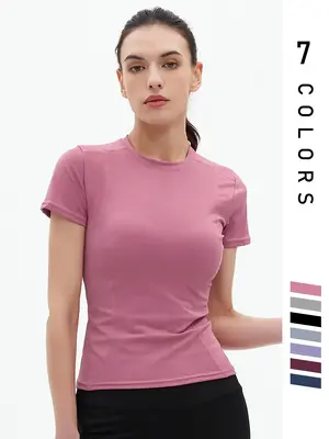 Women's Plain Sports Tee, Quick Drying Breathable Short Sleeve T-shirt, Ladies Sportswear for Indoor Outdoor Wear, Gym Clothe...