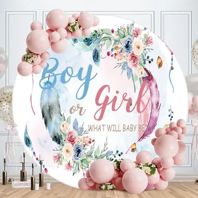 Aperturee Boy Or Girl Florals Round Baby Shower Backdrop