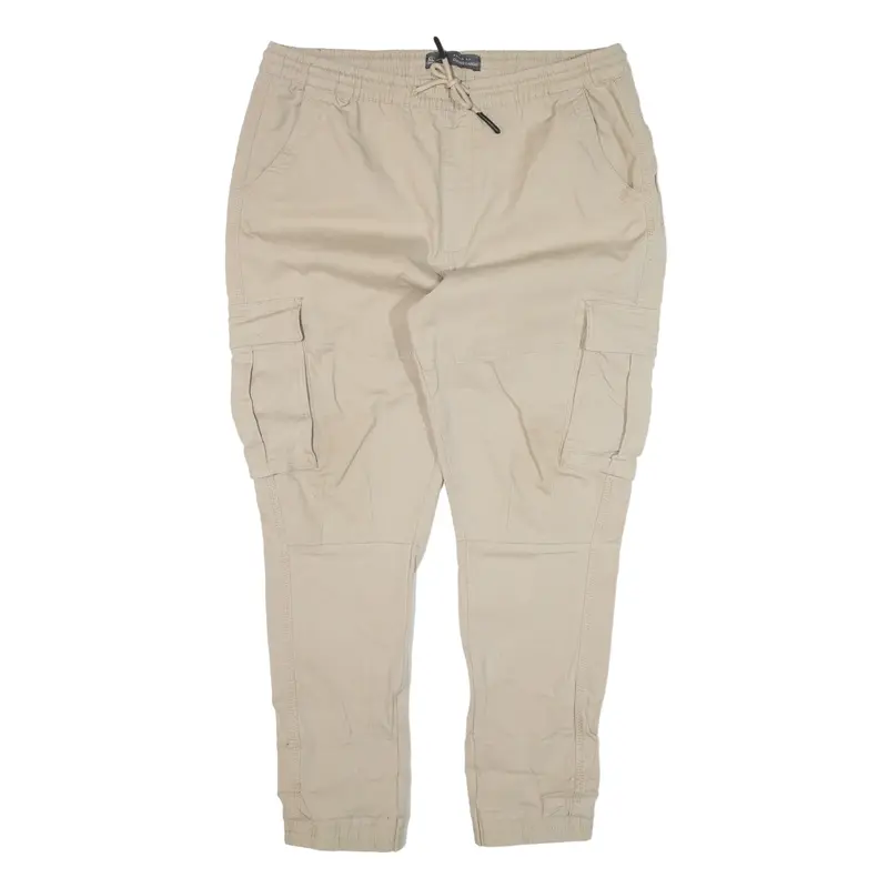 DENIM CO. Cargo Trousers Beige Regular Tapered Womens W36 L28
