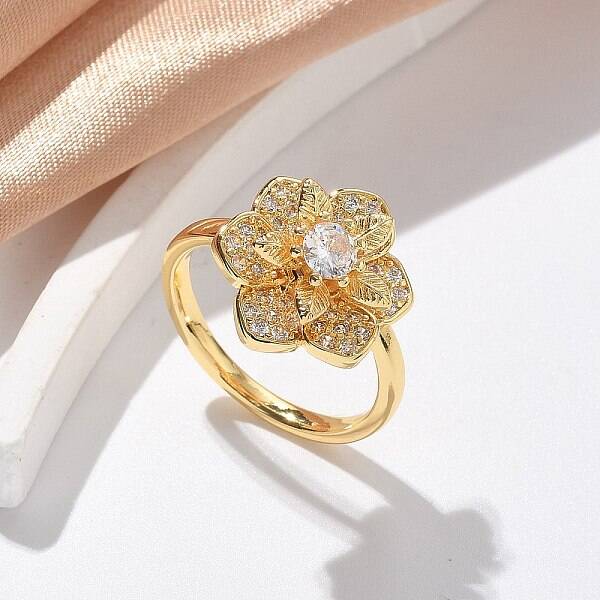 Brass Micro Pave Clear Cubic Zirconia Finger Rings for Women
