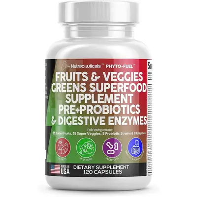 Fruits and Veggies Supplement Reds & Greens - A Natural Balance Of Over 70 Fruit and Vegetable Capsules with Probiotics Prebi...