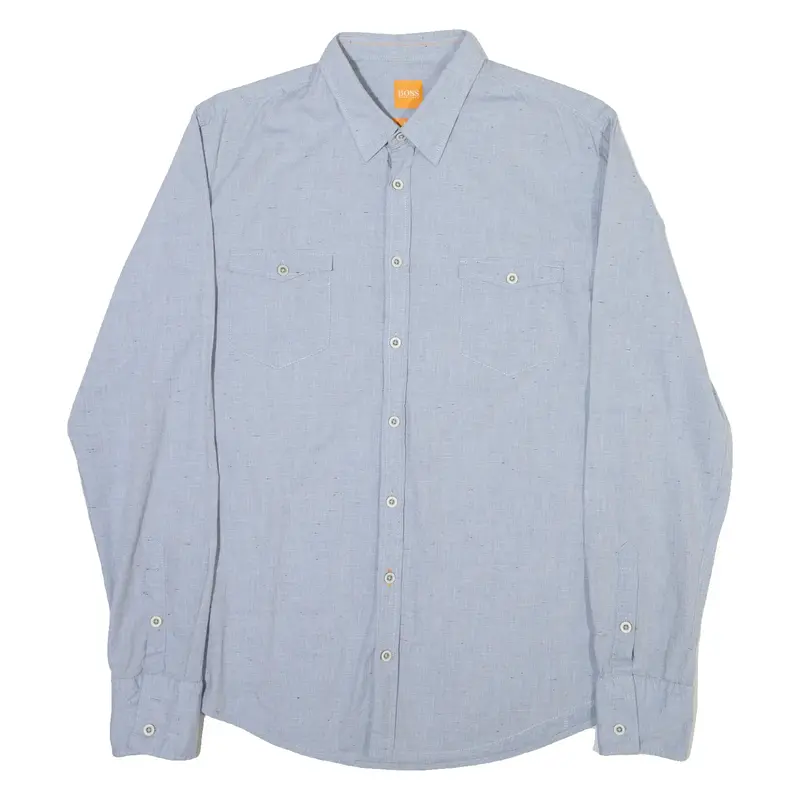 BOSS Slim Fit Mens Plain Shirt Blue Long Sleeve M
