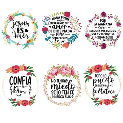 Flower & Letter Pattern Iron on Patch, 6pcs/set Modern Stylish Clothing Iron-on Decals, Washable Transfer Stickers for T-shir...