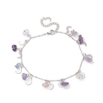 Natural Fluorite Chips & Moon Charms Anklet