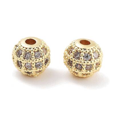 Brass Micro Pave Clear Cubic Zirconia Beads
