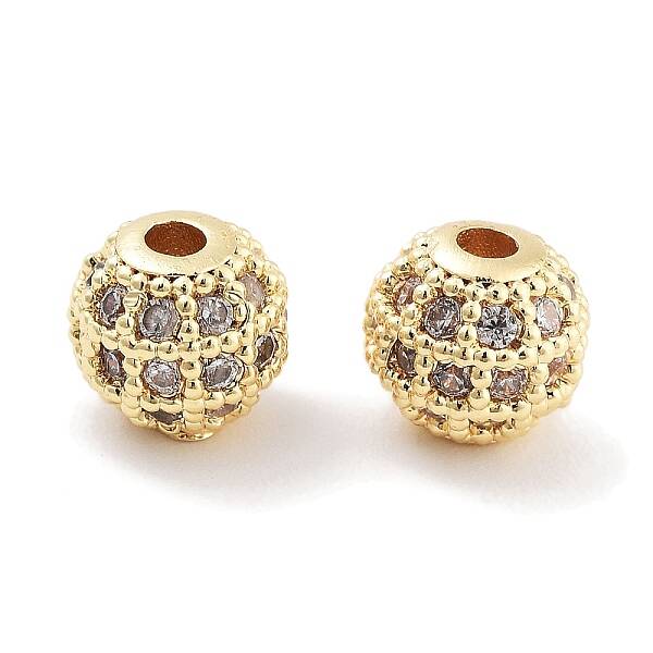 Brass Micro Pave Clear Cubic Zirconia Beads