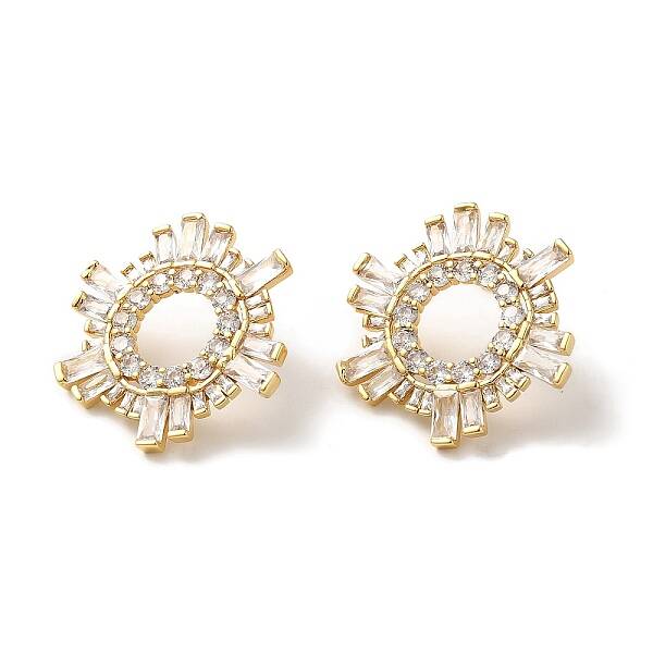 Clear Cubic Zirconia Sun Stud Earrings