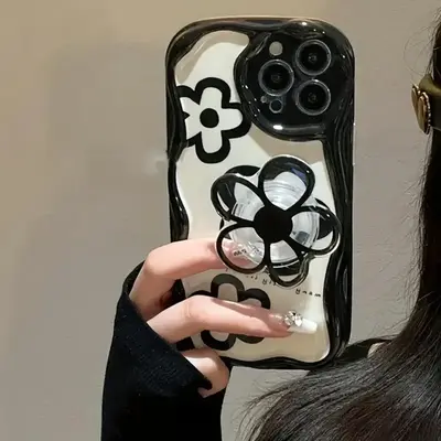 Flower Pattern Phone Case with Bracket, TPU Shockproof Phone Protective Cover for iPhone XR 11 12 13 14 15 Pro Max Plus, Saf...