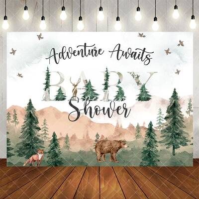 Aperturee Adventure Awaits Forest Montain Baby Shower Backdrop