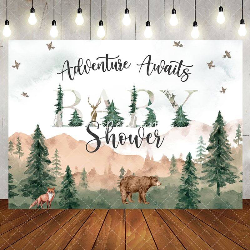 Aperturee Adventure Awaits Forest Montain Baby Shower Backdrop
