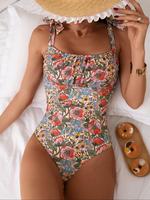 Women's Backless One-piece Swimsuit, Casual Tie Shoulder Sleeveless Swimwear for Beach Holiday Vacation, Ladies Swimsuit for ...