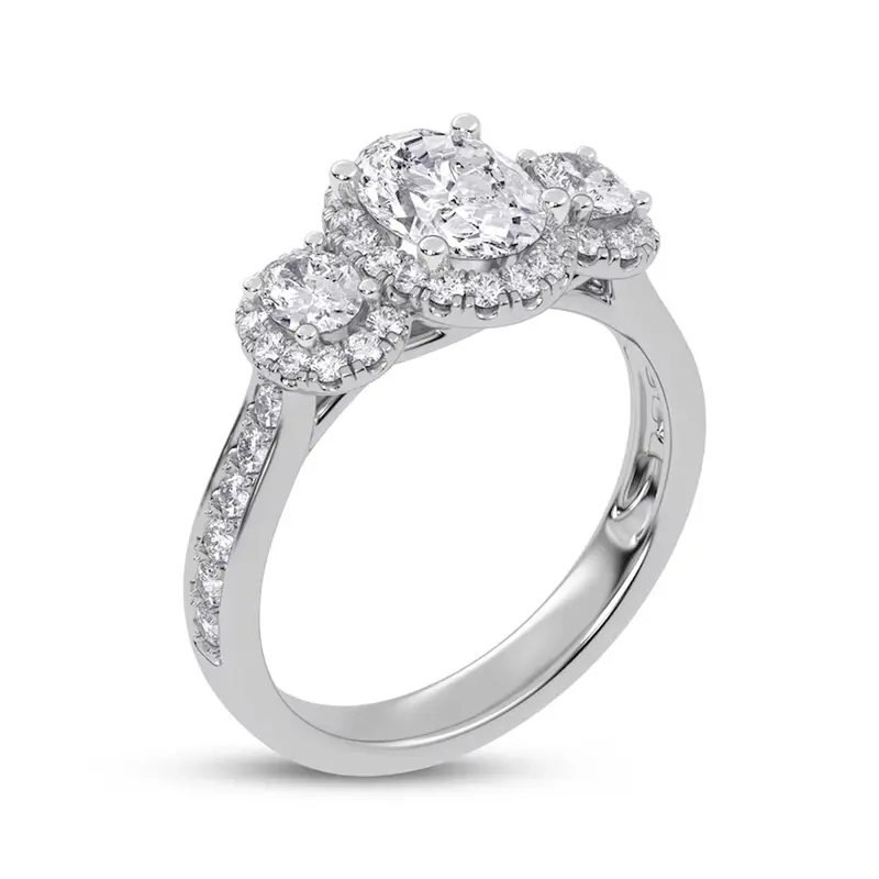 14K White Gold 1.5 CT.T.W. Oval Lab Created Diamond Custom Engagement Ring D Color VVS1-VS1 Clarity 3EX IGI Certified