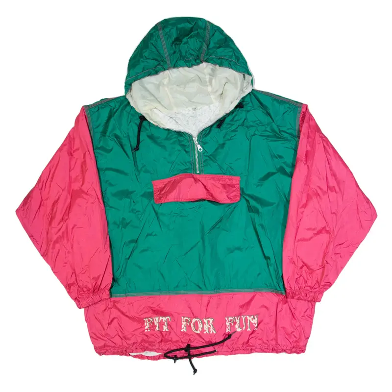 Mens Anorak Jacket Pink 90s Hooded Colourblock M