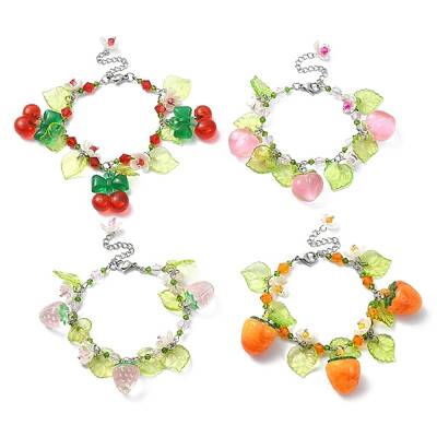 Glass & Resin & Acrylic Flower Charm Bracelet